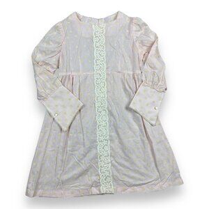 Vintage Carol Evans Girls Party Dress Pink Flocked Floral Print Wide Cuffs Sz 12